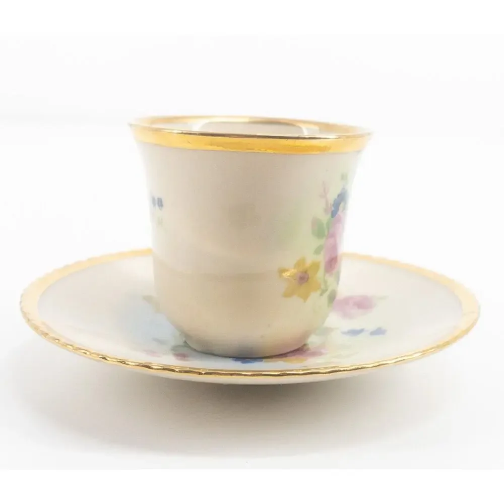 Tolpin Art Studios Teacup Saucer Flowers Pink Yellow Blue Gold Gilt Hand Painted